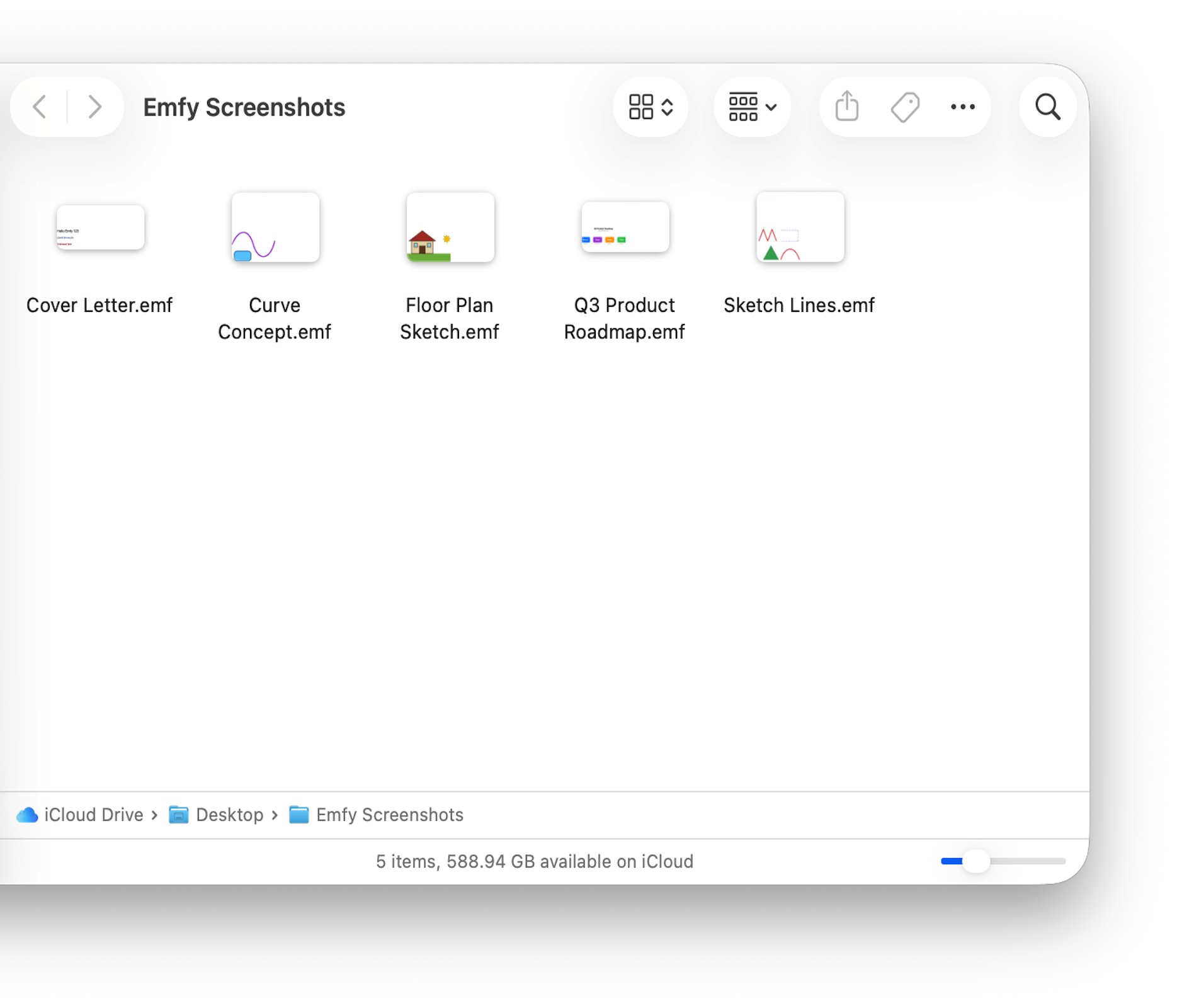 Finder window showing real thumbnails for EMF files